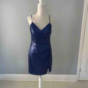Midnight Blue Sequined Mini Party Dress